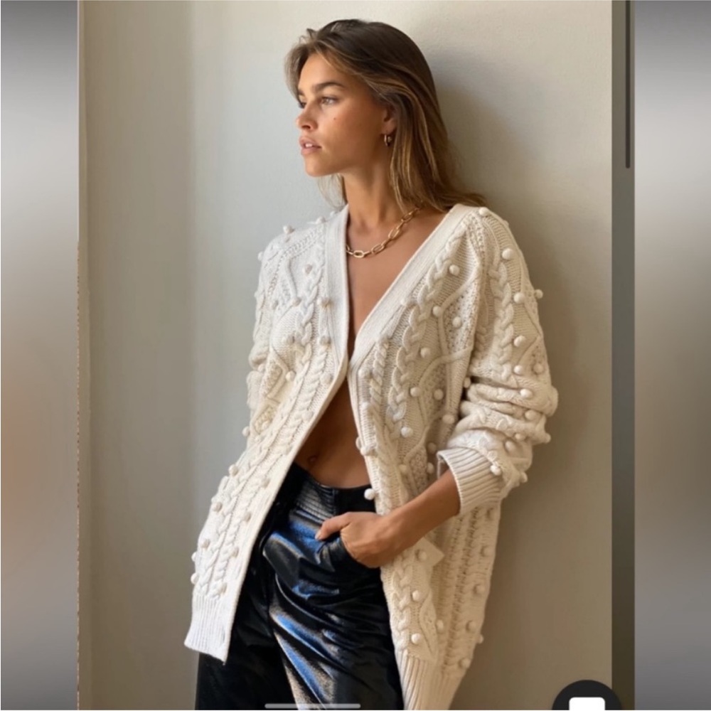 Wilfred Cream Pom-Pom Cable Knit Cardigan